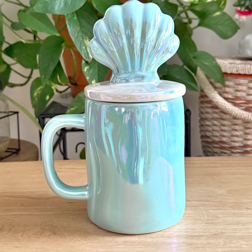 Rae Dunn ALOHA BEACHES Iridescent Mug w/ Shell Lid Coastal Beach House Decor - Picture 6 of 12